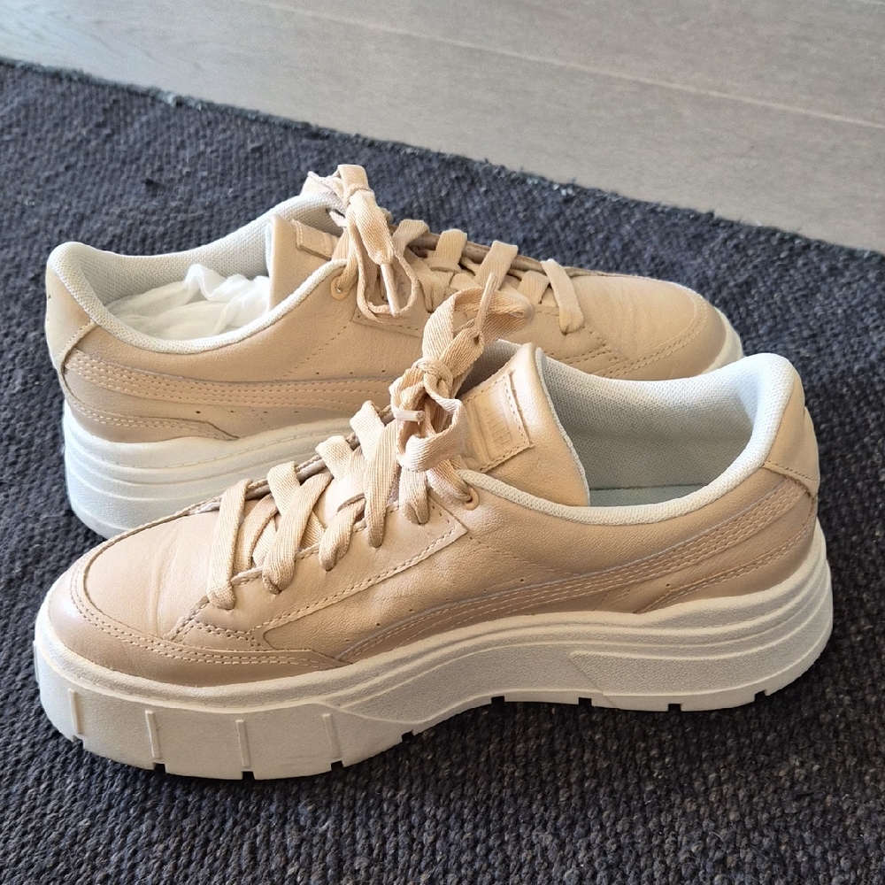 Puma Tan and White Modern Platform Sneakers